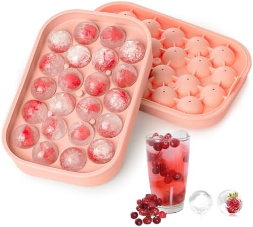 Ice Cube Tray for Freezer, 2 Pack Silicone Ice Balls Maker with Lid BPA Free Easy-Release Ice Cube Molds, DIY Homemade Round Ice Cubes for Whiskey, Cocktails, Coffee (Pink)