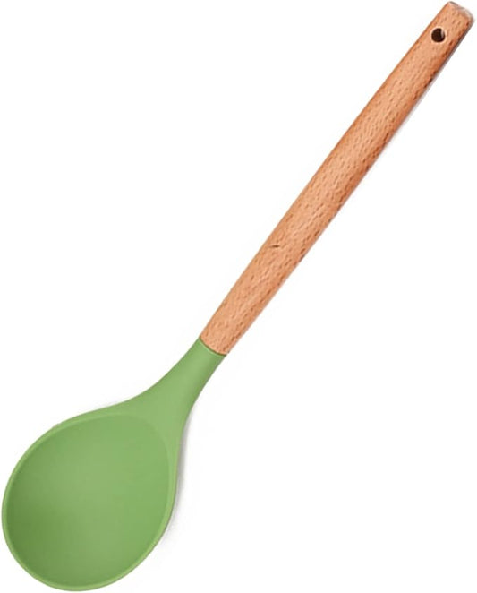 1pcs Avocado Green Silicone Cooking Utensils Heat Resistant Solid Spoon Mixing Spoon, Cooking Backing Spoons Set for Stirring, Mixing and Serving