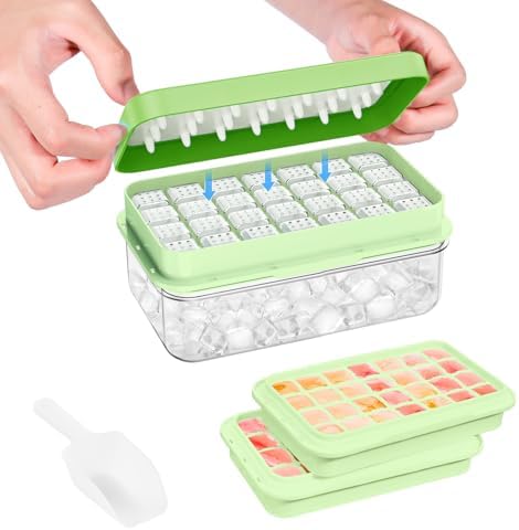 PHINOX Ice Cube Tray with Lid and Bin, Easy Release 56 Cubes for Freezer
