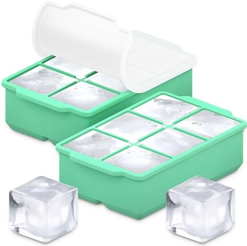 KitchFort® Large Silicone Ice Cube Tray (2-Pack) - 2" Big Ice Mold with Lid