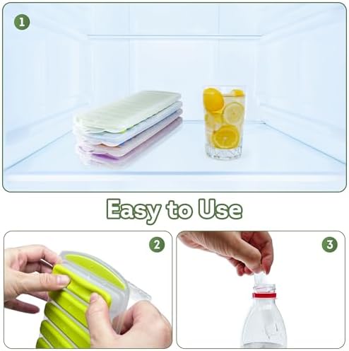 Lily's Home Silicone Ice Cube Tray with Lid Set of 4, BPA-Free, Ideal for Water Bottles & Sports Bottles, Flexible & Stackable Design for Quick Release, Ice Cube Trays for Freezer(11.81"*4.72"*0.95")