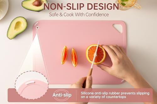 THETCHRY Plastic Cutting Board Set of 3, Pink Cutting Board for Kitchen