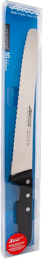 Arcos Pastry Knife/Cake Knife 10 Inch Nitrum Stainless Steel and 250 mm blade. Ergonomic Polyoxymethylene POM Handle. Polypropylene core with soft rubber coating. Series Universal. Color Black