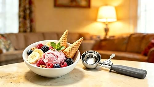 TOPKITCHEN Commercial-Grade Ice Cream Scoop 4 oz, 18/8 Stainless Steel Cookie Scoop with Plastic Handle, Portion Control Disher Scoop for Bakeries, Restaurants & Dessert Shops, #8, Grey