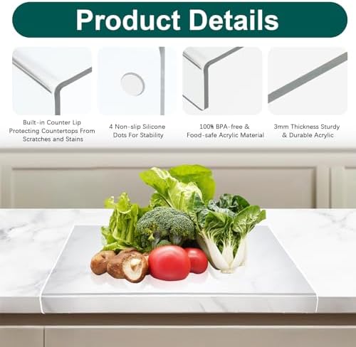 2 Pack Acrylic Cutting Board with Counter Lip – Clear Non-Slip Cutting Boards for Kitchen Countertop, Large 15.8” x 11.8” Food-Grade Cut Mats, Minimalist Kitchen Decor & Counter Protector