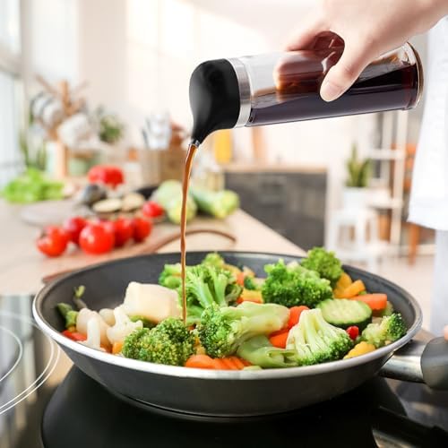 2 Pcs Soy Sauce Dispenser 8 oz, Glass Non Drip White and Black