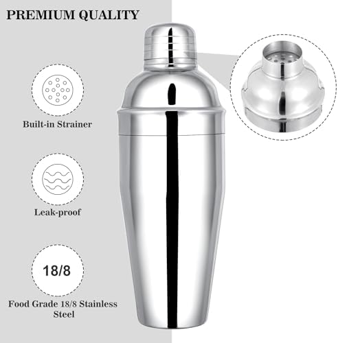 BARsics 24oz Stainless Steel Bar Cocktail Shaker, 1oz/2oz Jigger and 8" Mixing Spoon