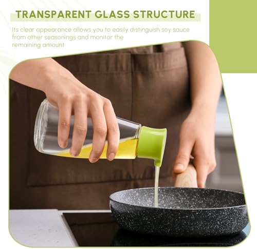 2 Pcs Glass Soy Sauce Dispenser Bottles, 9.6 oz Oil Cruet, Green