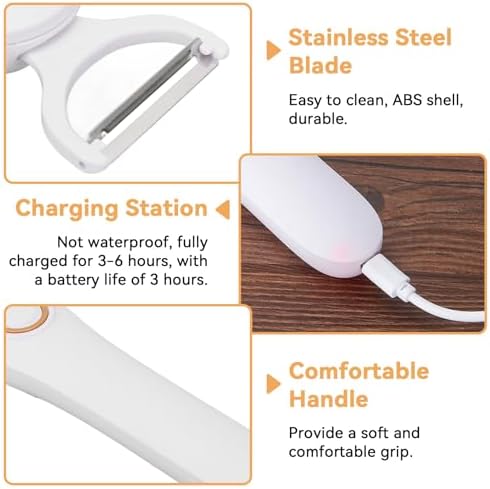 Electric Potato Peeler, Handheld Vegetable Peeler Set with 3 Interchangeable Blade Heads USB Rechargeable Veggie Fruit Peeler for Pears, Carrots, Cucumber