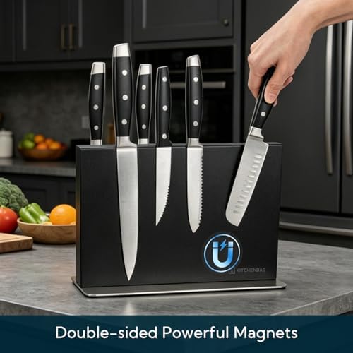 KITCHENDAO Stainless Steel Magnetic Knife Block, 12in Double-sided Magnetic Knife Holder Without Knives, Strong Magnet Knife Stand for Kitchen Countertop, Weighted Non-slip Base