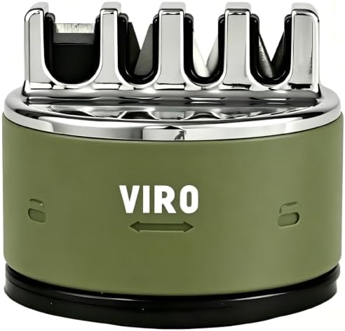 VIRO Compact Suction Kitchen Chef Knife Scissors Sharpener for Straight & Serrated Knives, 4-Stage Knife Sharpening Tool Helps Repair and Restore Blades (Olive Green)