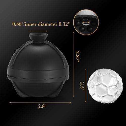 Nax Caki 3D Soccer Ice Cube Molds, Novelty Soccer Gifts Stuff for Men, 2.5" Large Silicone Round Ball Ice Cube Tray for Cocktails,Bourbon,Brandy, Whiskey