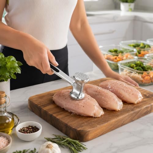 Restaurantware Met Lux Meat Tenderizer, 1 Double-Sided Meat Mallet - Textured Surfaces, Ergonomic Handle, Aluminum Meat Pounder, Corrosion-Resistant, For Tenderizing Steak Or Poultry
