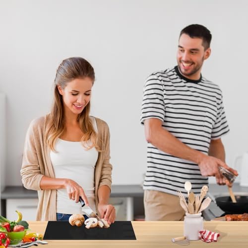 3-Piece Acrylic Cutting Board Set with Counter Lip, 3 Sizes (17.5x13.5/16x12/11.5x7.5Inch) for Kitchen Countertops, Non-Slip Durable Black Countertop Protector, Ideal for Home Decor Housewarming Gifts
