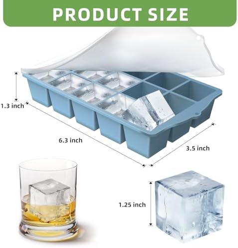 FANYITY Silicone Ice Cube Tray with Lid, Blue, Pack of 2 Ice Cube Moulds, Silicone Mould, BPA-Free, Stackable Ice Cube Tray, Ice Cube Trays for Baby Porridge, Cocktail, Whiskey, Coffee