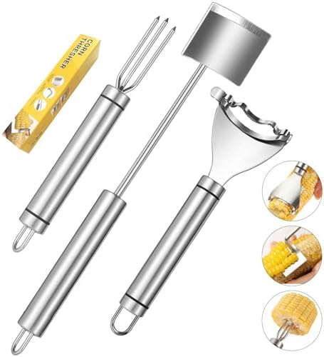 3 Pcs Corn Cob Peeler, Corn Stripper, Corn Holder, Corn Peeler with long handle Stainless Steel Corn Cob Stripper Tool, Efficient Design Perfect for Dining Enthusiasts