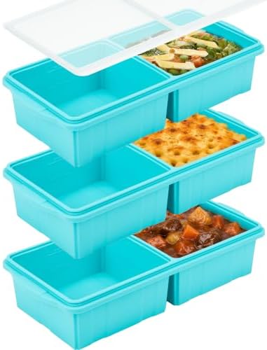 Silicone Freezer Tray with Lid, makes 6 perfect 2 Cup portions cubes 3‑Pack
