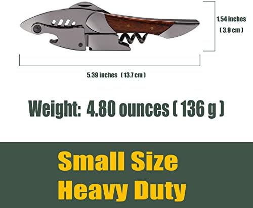 Waiters Corkscrew, Wine Bottle Opener, Heavy Duty Stainless Steel, Rosewood Handle, Shark Shaped Wine Key, Gift for Waiters, Bartenders, Sommelier