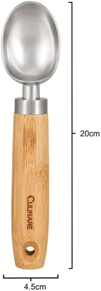 Culinare Naturals C70003 Ice Cream Scoop | Sustainable Bamboo/Stainless Steel | (L)450mm x (W)20mm | Manual Hand Held Ice Cream Serving Tool/Utensil | Metal Scoop/Spoon | Not Dishwasher Safe