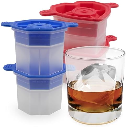 Tovolo Heart and Diamond Ice Cube Molds Set of 4 Large Craft Ice Molds for Whiskey Bourbon Cocktails, Easy Fill Stackable Silicone Ice Cube Trays with Leak Proof Lids Dishwasher Safe BPA Free