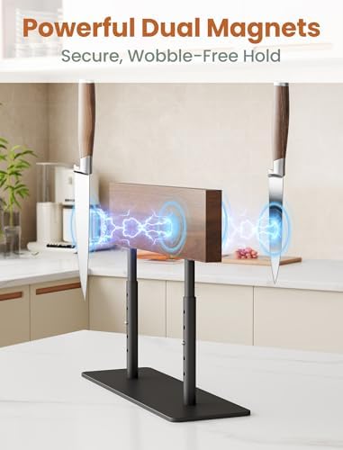 NiHome Magnetic Knife Block Countertop Holder Adjustable Acacia Wood