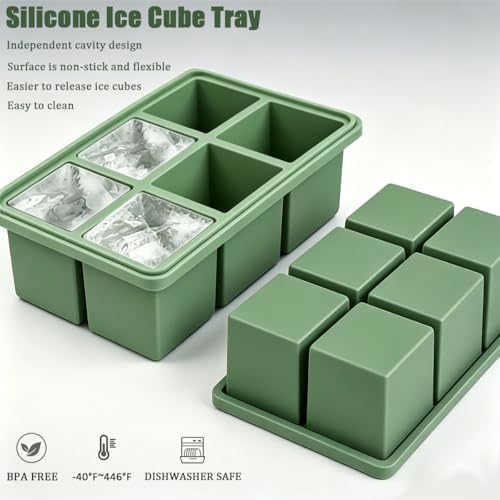 Ice Cube Trays for Freezer,Ice Cube Tray,3 Pack Large 2 Inch Big Square Silicone Ice Cube Molds,Old Fashioned Huge Ice Cube Maker for Whiskey,Bourbon & Cocktails