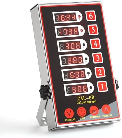 Commercial Kitchen Timer with 6 Channels, Professional LED Digital Timer for Cooking, Loud Alarm Volume +/-, Heavy Duty Stainless Steel Large Timers with Waterproof Panel & Memory Function