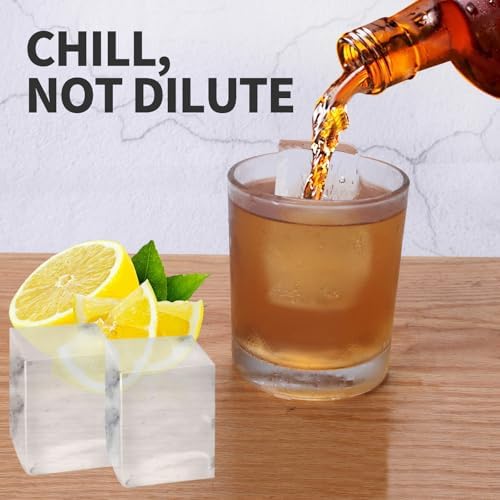 Large Ice Cube Trays for Whiskey: BECOKIT Big Silicone Ice Cube Trays - 3 * 2Inch Square Ice Cubed Tray for Bourbon Whisky and Cocktail - 2Pack Giant Silicon Ice Cube Tray (Black 2 Tray)