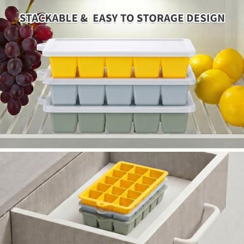 Silicone Ice Cube Tray 3 Pack, HANCELANT Ice Cube Mold, Ice Trays for Freezer with Lid for Whiskey, Cocktail, Drinks and Food, Freezer, BPA Free, Easy Release