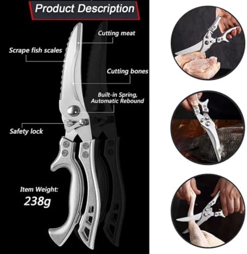 Poultry Shears-Heavy Duty Sharp Stainless Steel Kitchen Scissors for Cutting Chicken, Meat, Fish and Vegetables, Bone Cutting Shears with Safety Lock, Holster and Box