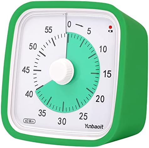 Yunbaoit Visual Timer for Kids, Silent 60-min Countdown Timer, Green Green