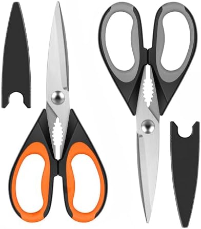 Kitchen Scissors All Purpose Heavy Duty, Kitchen Utensils Set, Stainless Steel Cooking Utensils Gadgets Meat Poultry Food Shears Dishwasher Safe Utility Tools Home (Orange, black and gray)