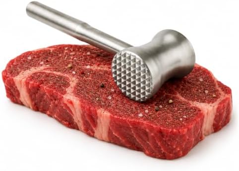 304 Stainless Steel Tenderizer Mallet Dual-Sided Hammer, Heavy Duty Pounder Tool for Steak, Beef & Chicken Cutlets, Textured Grip Kitchen Mallet, Dishwasher Safe Beater for Cooking