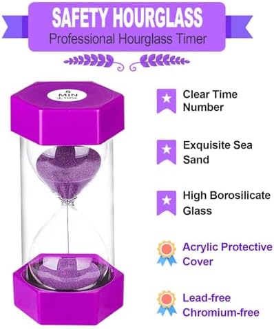 SuLiao Sand Timers 1m/2m/3m/5m/10 Minute,Plastic Hourglass Sand Timer for Kids,Colorful Large Hour Glass Clock,Visual Sandglass Set for Classroom Games Kitchen Office Desk(Pack of 5)