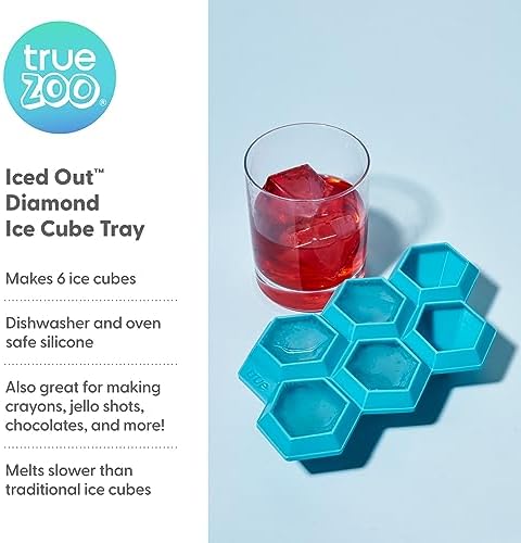 TrueZoo Iced Out Diamond Ice Tray, Easy Release Silicone Ice Mold for Whiskey, Cocktails, Spirits, Iced Tea, Beverages, Bar Cart Accessories, Kitchen & Home Bar Gifts, Set of 1, Blue