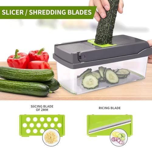 16-in-1 Vegetable Chopper & Slicer - Multifunctional Kitchen Food Cutter for Onion, Salad, Fruit with Adjustable Dicer and Storage Container