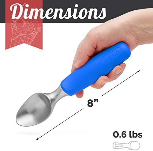 Rockland Guard Ice Cream Scoop with Chisel-Shaped Tip, Non-Slip Easy to Grip Handle, Solid Stainless Steel for Hard or Soft Ice Cream - Dishwasher Safe. (Blue)