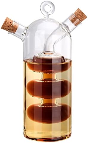 Wnvivi Clear Glass Oil and Vinegar Dispenser Cruet Bottle, 2 In1 Olive Oil Bottle Dispenser with Cork Stoppers, Oil Bottle for Kitchen(Glass)