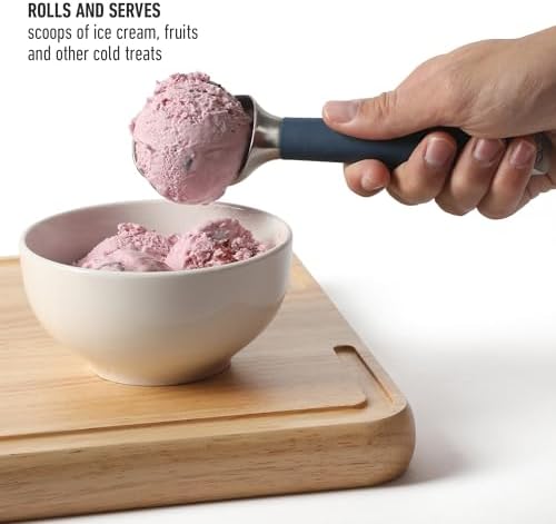 Calphalon Edge Ice Cream Scoop, Stainless Steel Ice Cream Scoop with Ergonomic Handle, Heavy-Duty Dipper for Hard Ice Cream, Gelato & Frozen Desserts, Navy