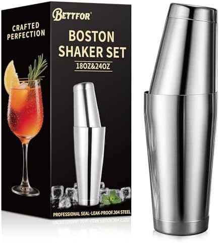 Boston Shaker Set, 18oz & 28oz 2-Piece Tins, Professional 304 Stainless Steel Cocktail Shaker with Leak-Proof Weighted Base for Bartending, Home & Bar Use (Silver)