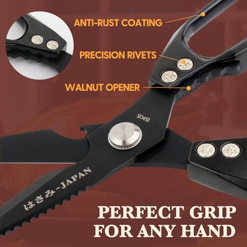 Kitchen Scissors, Heavy Duty Stainless Steel Kitchen Shears, Sharp Black Meat Scissor, All-Purpose Poultry Scissors, Japanese-Style Cooking Shears for Turkey, Chicken, Thanksgiving, Christmas