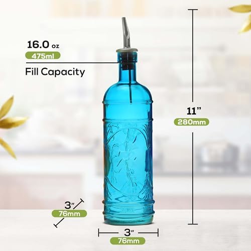 COURONNE CO. Olive Oil Dispenser Bottle with Pour Spouts, Aqua Blue