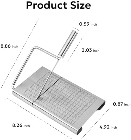 Stainless Steel Cheese Slicer with Measuring Grid – Multipurpose Butter & Sausage Cutter, Sharp Wire Blade for Block Cheese, Easy Clean Kitchen Gadget