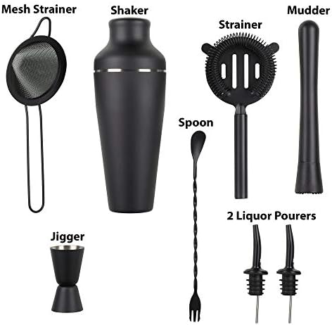 9-Piece Cocktail Shaker Bartender Kit with Stand, Matte Black Bar Tools