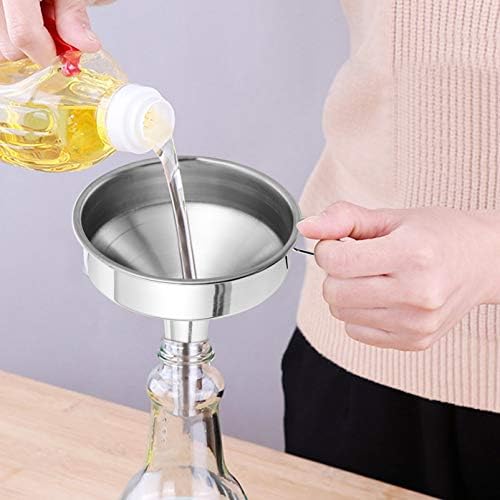 Hemoton 2-Piece 4 Inch Stainless Steel Funnel Set with Strainer for Kitchen Use - Metal Funnel for Precise Liquid and Dry Ingredient Transfer
