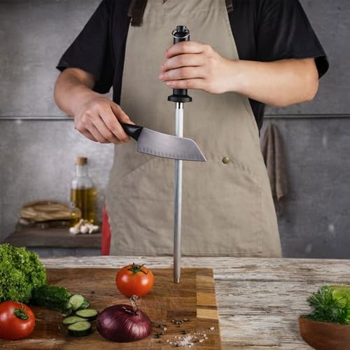 10-Inch Honing Rod for Kitchen Knives – Stainless Steel Knife Sharpening Rod with Ergonomic Handle, Professional Knife Sharpener Stick