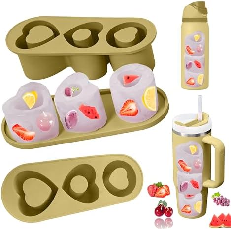 Ice Cube Trays for Stanley Cup 20 30 40 OZ Tumbler Ice Mold Heart Shape Silicone Ice Cube Tray with Lid, Stanley Ice Mold and Maker Ice Cube for Cocktails, Whisky, Juice (20-30 OZ, Yellow)