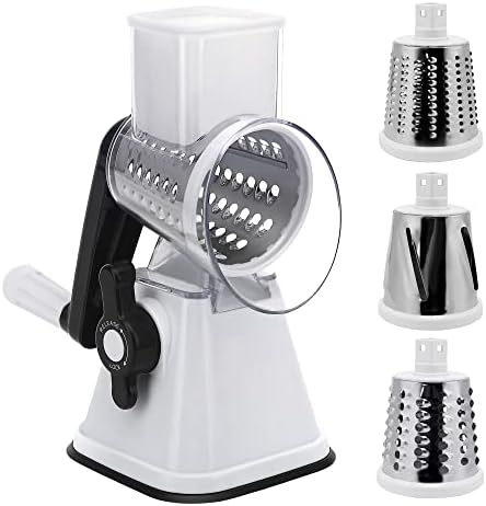 Cheese Graters with Handle, Manual Cheese Shredder Rotary Grater with 3 Replaceable Drum Blades for Vegetables, Fruit, Food, Nuts