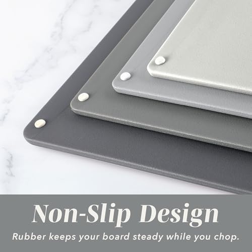 COOK WITH COLOR Non-Slip Cutting Board Set – Kitchen Essentials with Easy Grip Handle for Meat, Veggies, and Fruits, 4 Cutting Boards, Gray-New