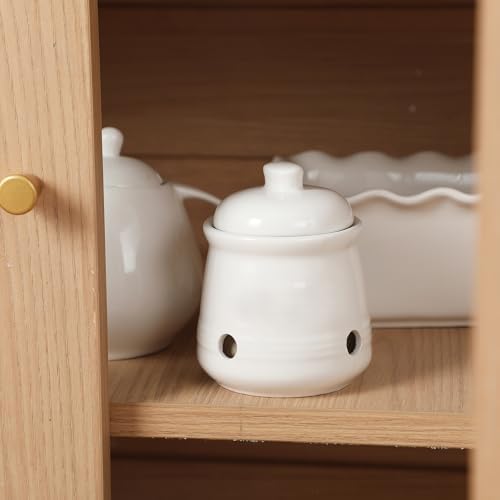 Ceramic Garlic Keeper with Lid, Mini Garlic Saver Container for Countertop, Kitchen Decor (White)